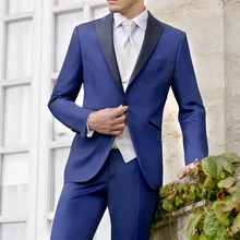 Индивидуальные Темно-синие жениха Смокинги для женихов Черный нагрудные пиджак Slim Fit 3 предмета мужские свадебные Пром Костюмы(куртка+ брюки для девочек+ жилет