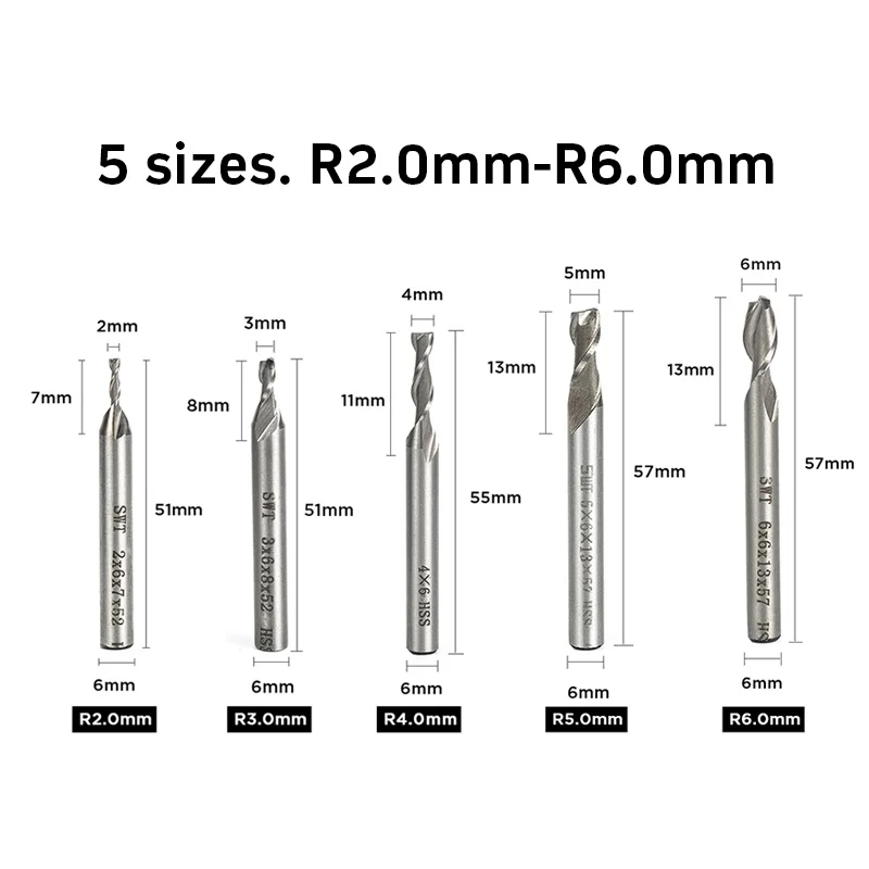 Tungfull 50 шт. 6 мм хвостовик фреза для дерева металла HSS CNC Концевая станки