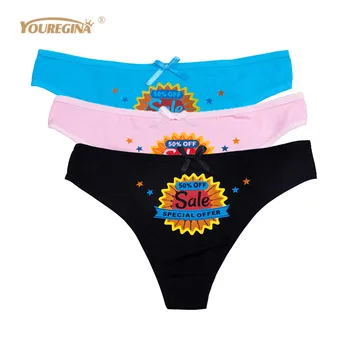 

YOUREGINA Underwear Print Solid Women Bikini Panties Low Waist Cotton Girls G-String Thongs Sexy Breathable 3pcs/lot M L XL Bow