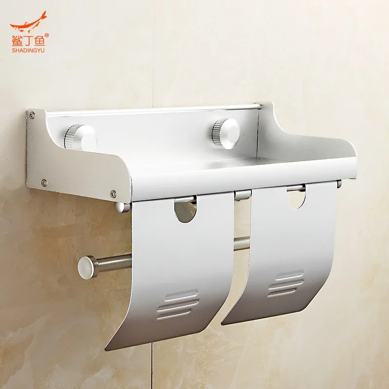 Space Aluminum Silver Toilet Paper Holder with Phone Shelf Wall Mounted