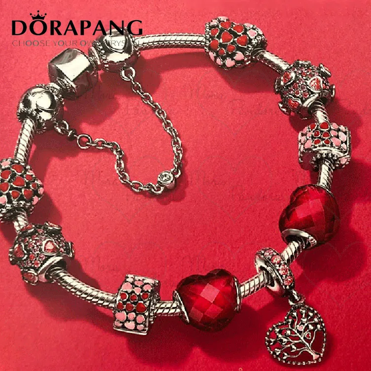 

NEW 2018 Valentine's Day Newest 100% 925 Sterling Silver Bracelet Red Heart shaped Charm Bead for Women of Fashion Jewelry