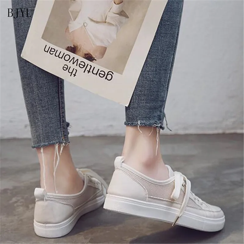 

BJYL Mesh shoes female 2019 summer new Korean version of the hollow breathable ladies board shoes tie students casual shoes B130