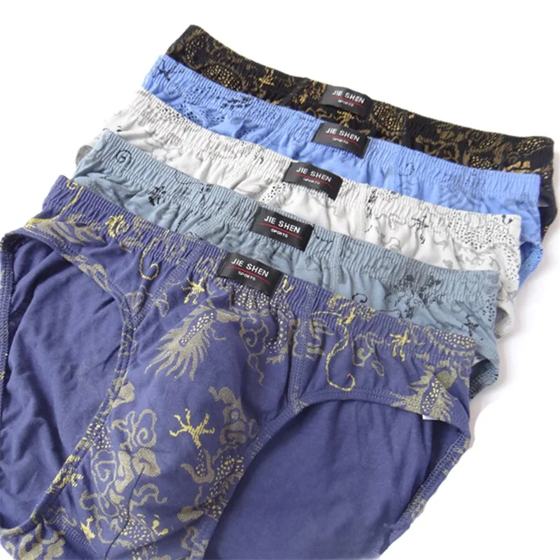 2018 Men Briefs Shorts Print Cotton Underwear Thin Loose Panty Plus