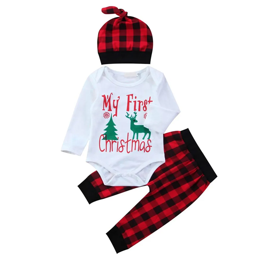 

GRNSHTS 4pcs/Set Newborn Cotton Letter Print Top + Pants Hat Headband Clothes Set Christmas Baby Jumpsuit Pants Set