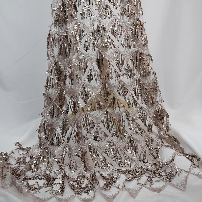 2018 New Sequin Tassel Gauze Embroidery Fabric Sequins Fringed Lace