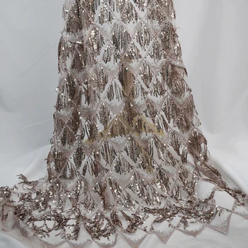 

2019 New Sequin Tassel Gauze Embroidery Fabric Sequins Fringed Lace Wedding Dress, Qipao Dress Fabric Designer Material
