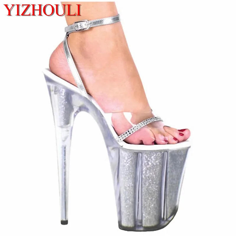 Plus Size 20CM Sexy Super High Heel Platform Crystal shoes 8 inch clear