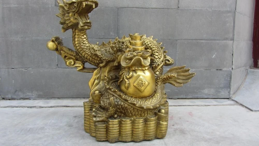 

Chinese Royal Brass Copper Feng Shui Lucky Wealth Zodiac YuanBao Coin Dragon