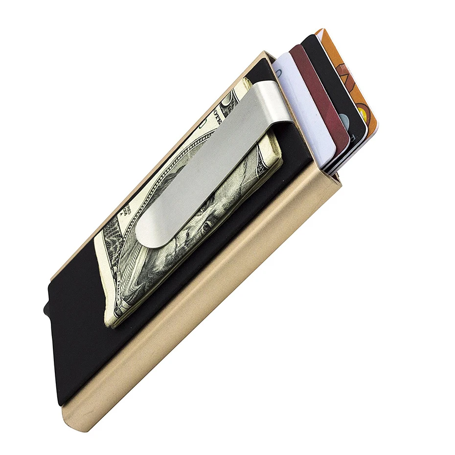 Металлический держатель для карт передний карман кошелек RFID Блокировка для мужчин тонкий бизнес держатель кредитной карты роскошный автоматический всплывающий