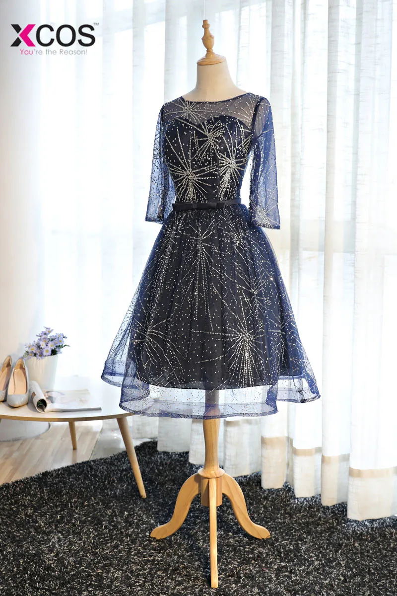 XCOS Dreamy Bling короткое платье на выпускной темно синие платья Коктейльные расшитые