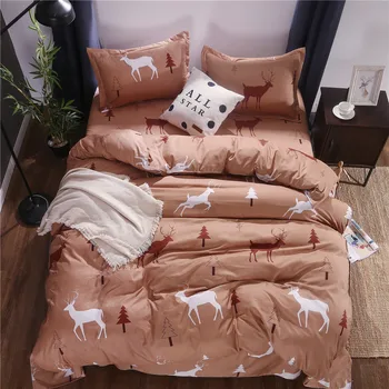

Brown Duvet Cover+Pillowcases Deer tree Cartoon Kids Adults Bedding Sets Twin Full Queen King Size bed flat sheet new bedclothes