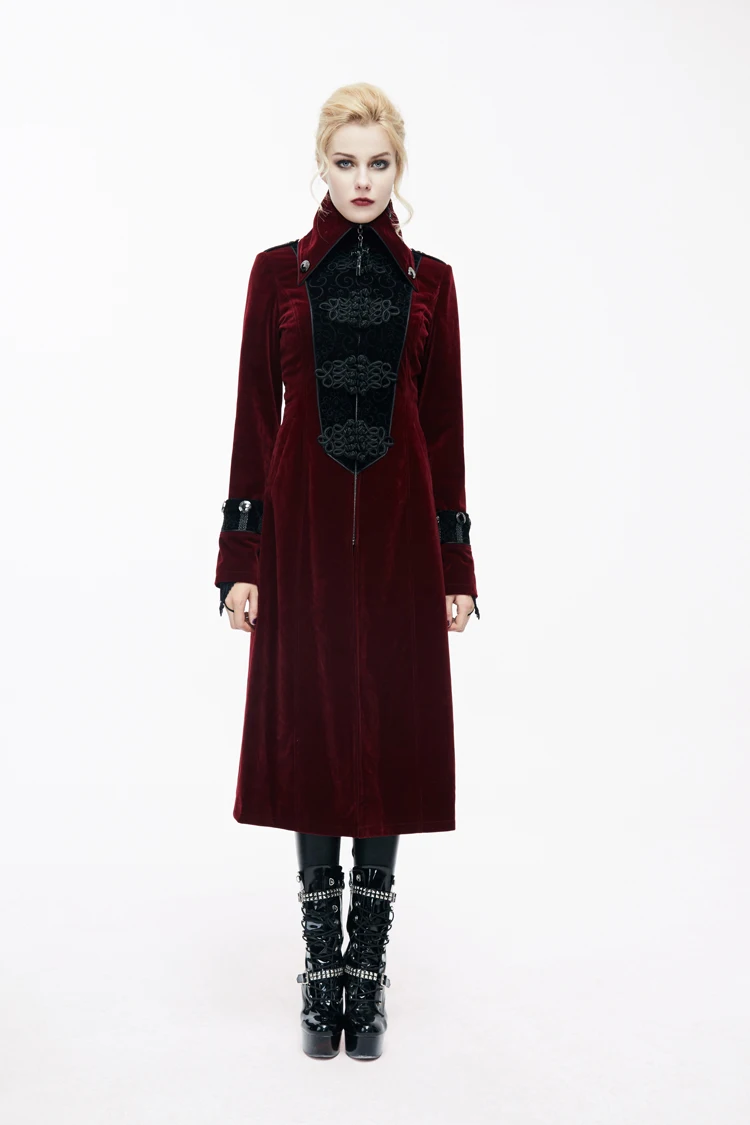 Devil модное женское готическое шикарное пальто в стиле стимпанк Черное Красное зимнее темное длинное пальто на молнии с высоким воротником