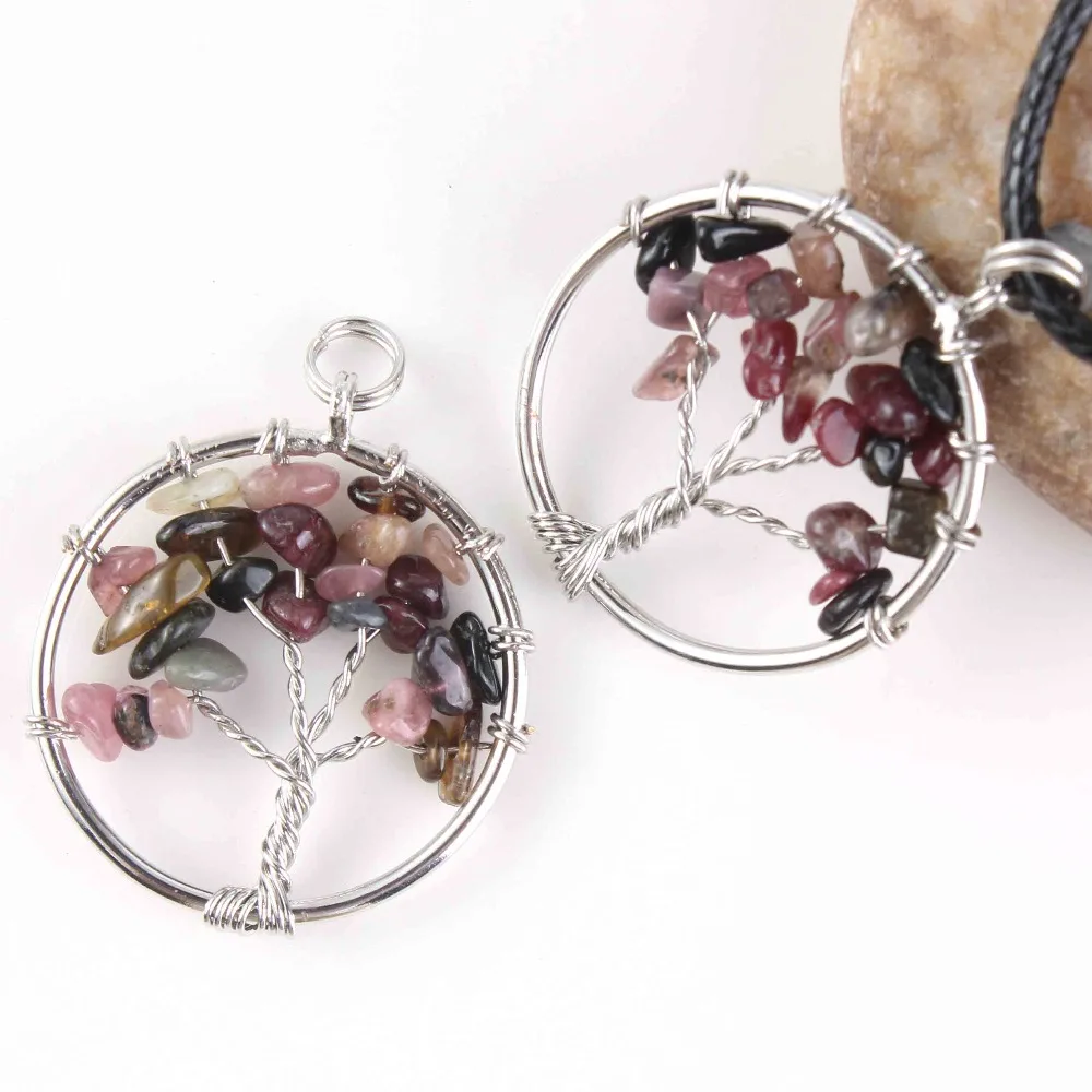 Natural Gnergy Gemstone~ Silver Plated Wire Wrapped Tree Of Life Healing Crystal Quartz Purple Amethysts Round Chakra Reiki Stone Pendant Necklace 13 AA00409005906b