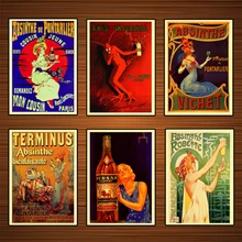 Cartel de vino de bebidas alcohólicas Vintage absinthe robette pinturas clásicas en lienzo carteles de pared pegatinas decoración del hogar regalo