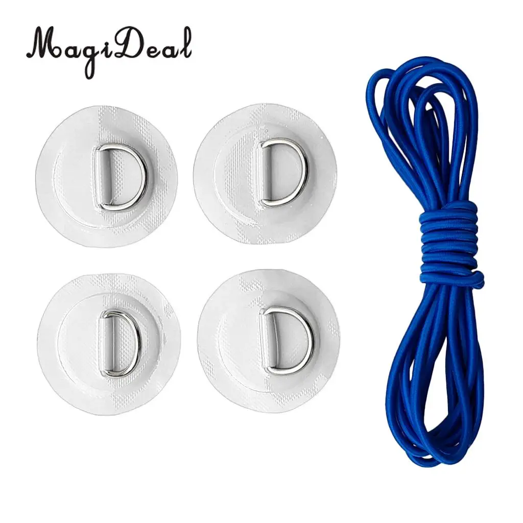 4Pcs PVC Inflatable Boat SUP Stand up Paddleboard Stainless Steel D-ring Round Patch Pad & Elastic Shock Cord - Various Colors
