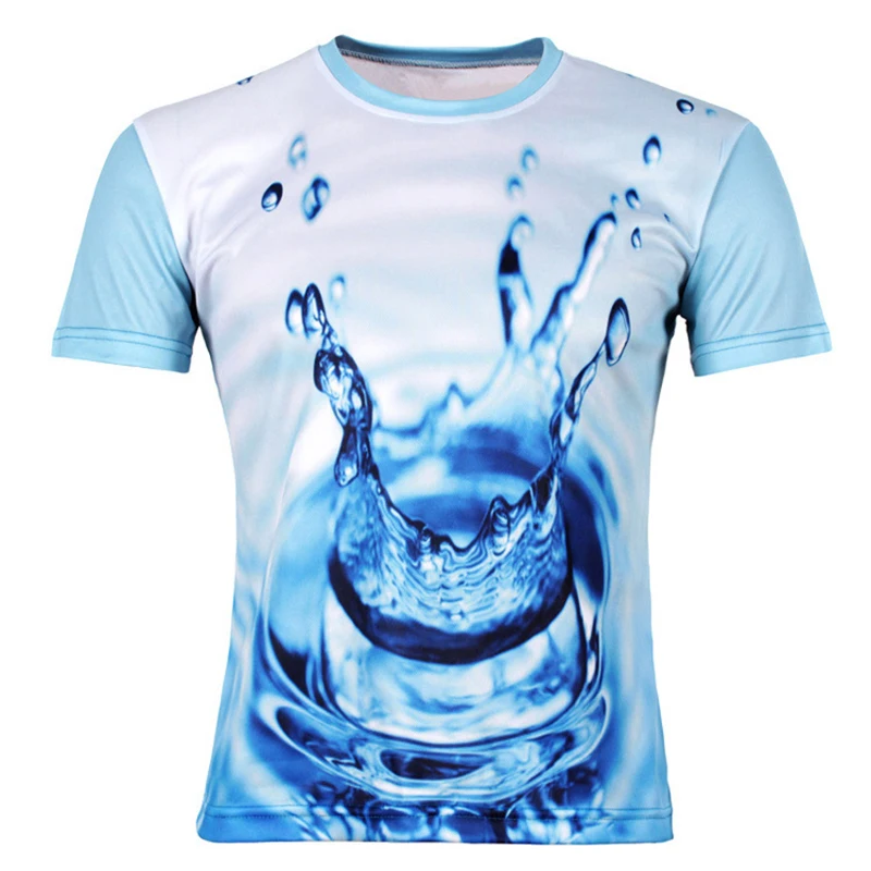 New Water Droplets Move Printed 3D T shirts Mesh Round Neck Short Sleeve Tee shirt Men's Shirts