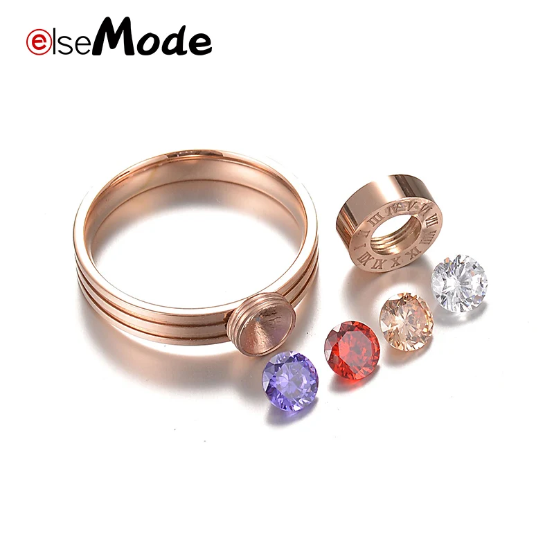 ELSEMODE Roman Number CZ Stone Simple Wedding Rings 316L Titanium Steel Interchangeable For Women Girl Jewelry