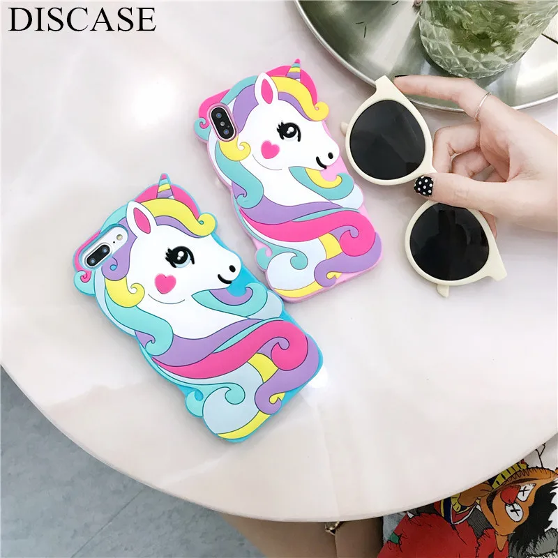 DISCASE 3D Rainbow Silicone Phone Case For iphone 8 7 6 6s plus X Fashion Cute Cartoon Animal All Inclusive Back | Мобильные