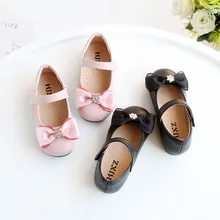 Обувь для девочек кожаные туфли Милые обувь для принцессы с бантом детские танцевальные туфли со стразами модельные туфли Chaussure Fille розовые детские туфли на плоской подошве