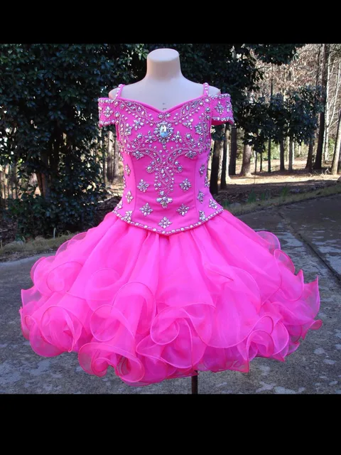 Cheap Cupcake Pageant Dresses Pink Beaded Off Shoulder Flower Girl Dresses Kids Frock Design Toddler Little Girl Dresses