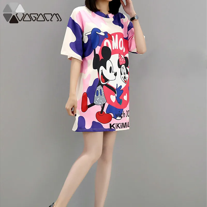 

2019 Summer Dress Mickey Mous Cartoon Print Dress Fashion Vestidos Loose Female Mini Dresses Clothes For Women Plus Size M-5XL