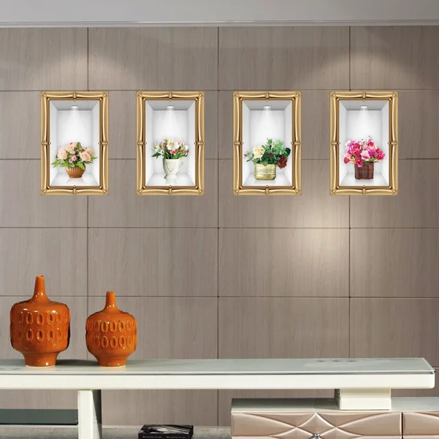 3D Gefälschte Bilderrahmen Stereo Blumen in der Vase Wand aufkleber Wohnzimmer Schlafzimmer Frischen Pflanze Wandtattoos Grenze Decor 3D Gefälschte Bilderrahmen Stereo Blumen in der Vase Wand aufkleber Wohnzimmer Schlafzimmer Frischen Pflanze Wandtattoos Grenze Decor
