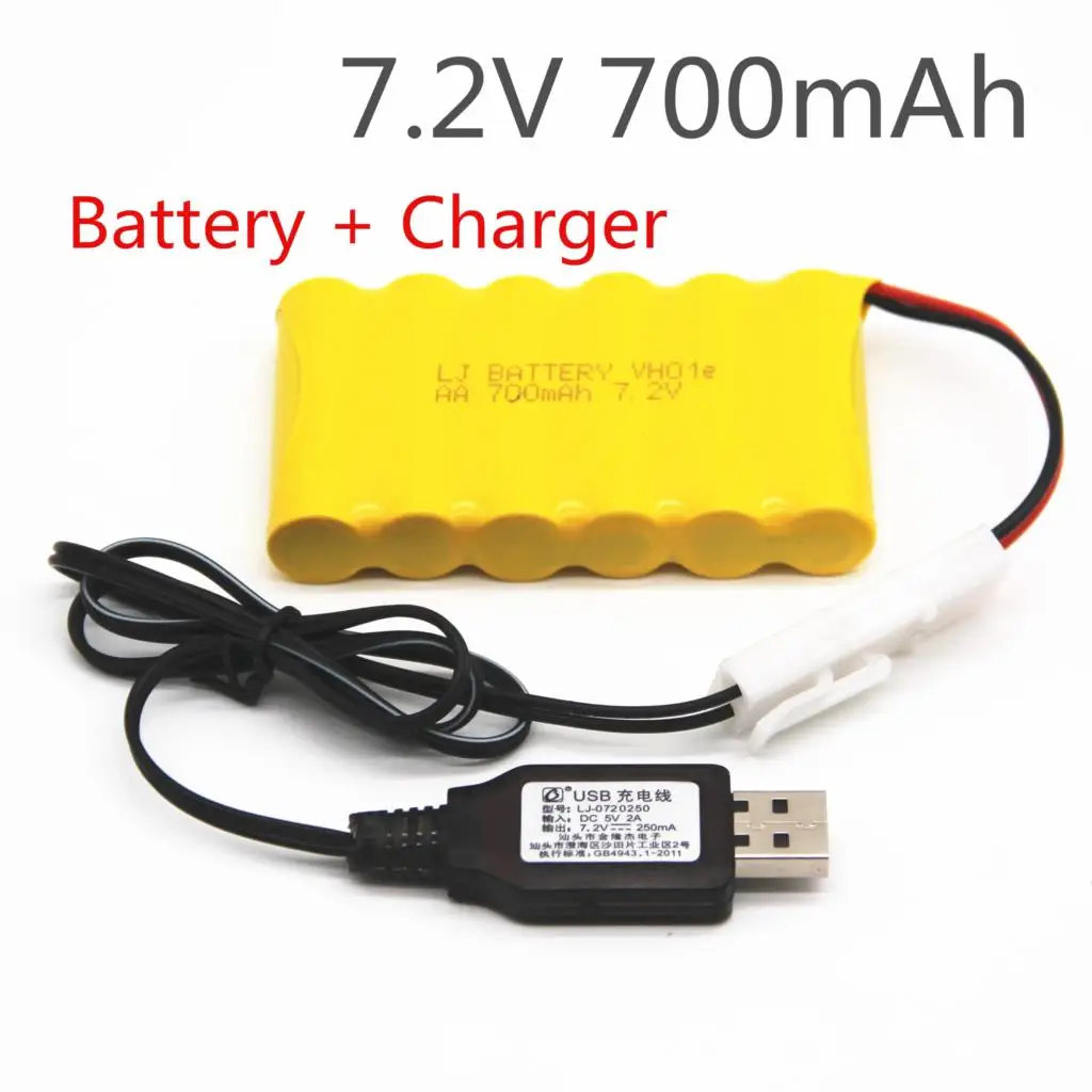 7,2 v 700mah AA NI-CD батарея с 7,2 v зарядным устройством набор для электрических игрушек автомобиля Telerobot лодка пульт дистанционного управления Танк L6.2-2P разъем - Цвет: Черный