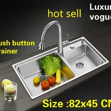 Бытовой Роскошные кухня двойной паз раковина Кнопка крылом 304 нержавеющая сталь большой Лидер продаж 820x450 мм
