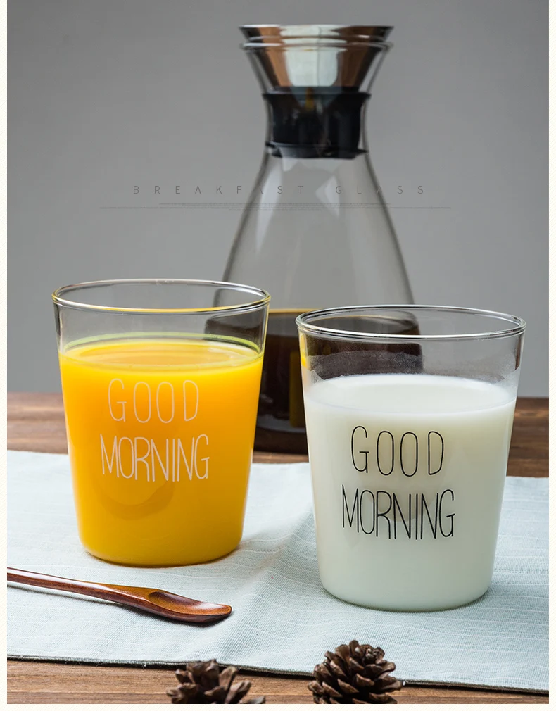 1 шт., милая стеклянная чашка для завтрака, кофе, чая, молока, йогурта, кружка, креативная кружка с хорошим утренним днем, подарки, 400 мл