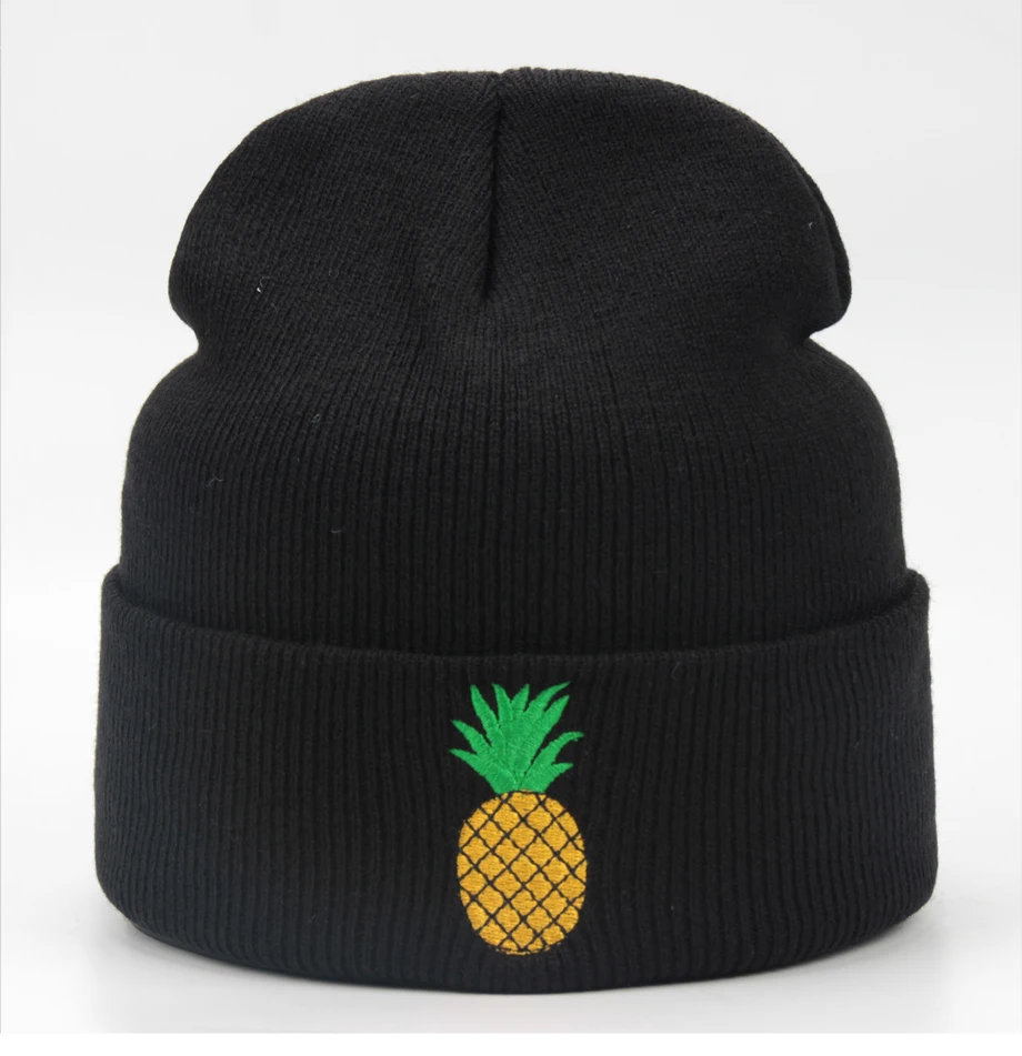 ADK Lady Knitted Hat With Embroidery Pineapple Acrylic Boys Girls Beanie Outdoor Leisure Caps For Women's (1)