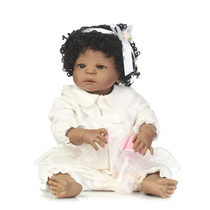 Bébé reborn poupée corps plein Silicone Vinyle 22" Bébé Bain africaine nouveau-né fille 