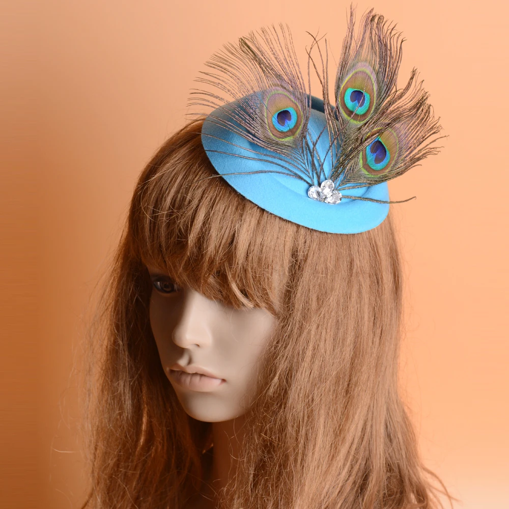Vogue MIni TOp Hat Hair Clip Peacock Feather Headdress For Women