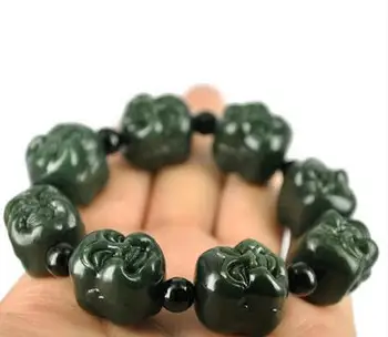 

Dark Green 100% Natural Hetian Stone Bracelet Carving Buddha Head Beads Women Men's Gift Bracelets Nephrite Qing Jades Jewelry