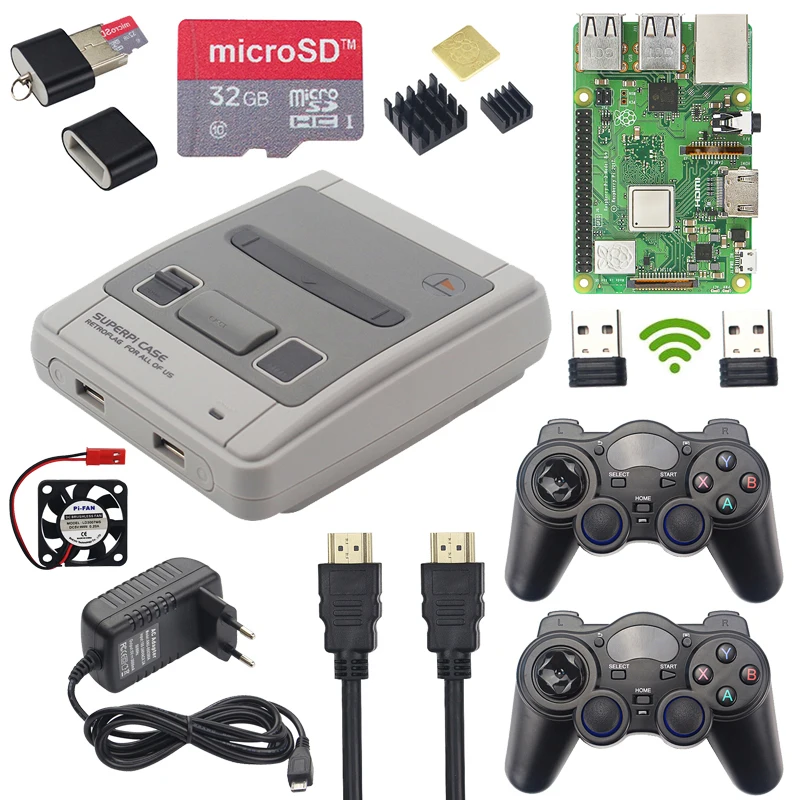 Retroflag Raspberry Pi 3 Model B+ Plus Kit + 32GB SD Card + Power Adapter + Fan + Heatsinks + HDMI