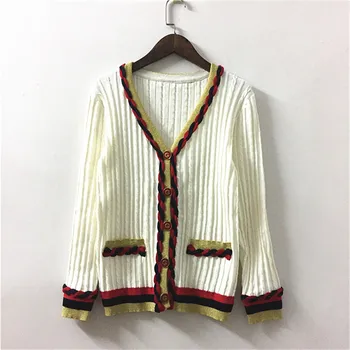 

2019 Autumn Women Sweaters Long Sleeve Knitted Tops Button Striped Twisted Sweaters Jumpers Preppy V Neck Retro Jumpers Cardigan