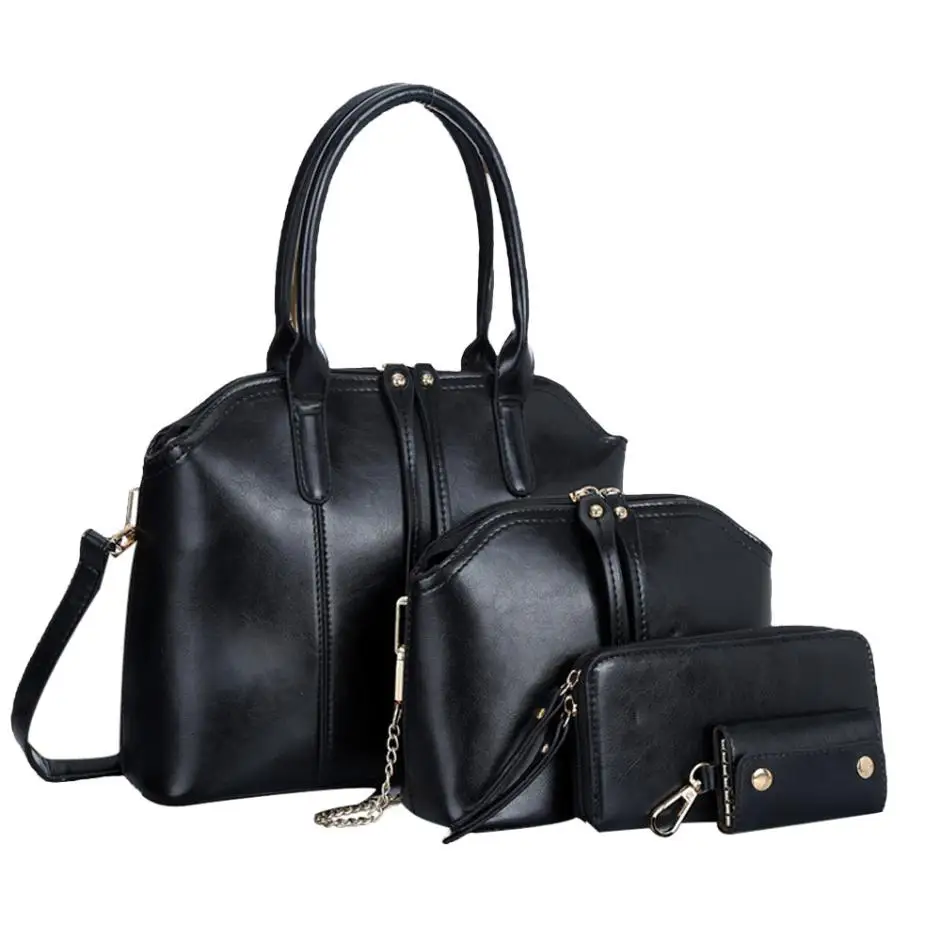 

New Arrival Fashion Women 4 Pieces Pure Colour Handbag PU Leather Shoulder Bag Zipper Messenger Bag Satchel Tote Purse bolsos TC