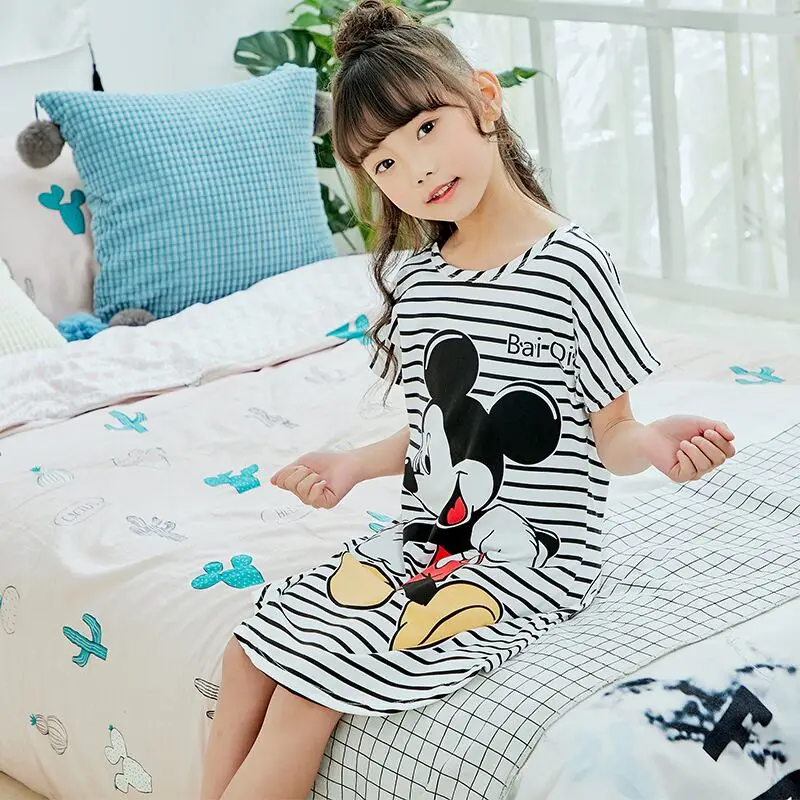 

Girls Princess Nightgowns Summer Children's Clothing Children Short Sleeve Cartoon Nightdress Kids Knitted Sleepwear 2018 new