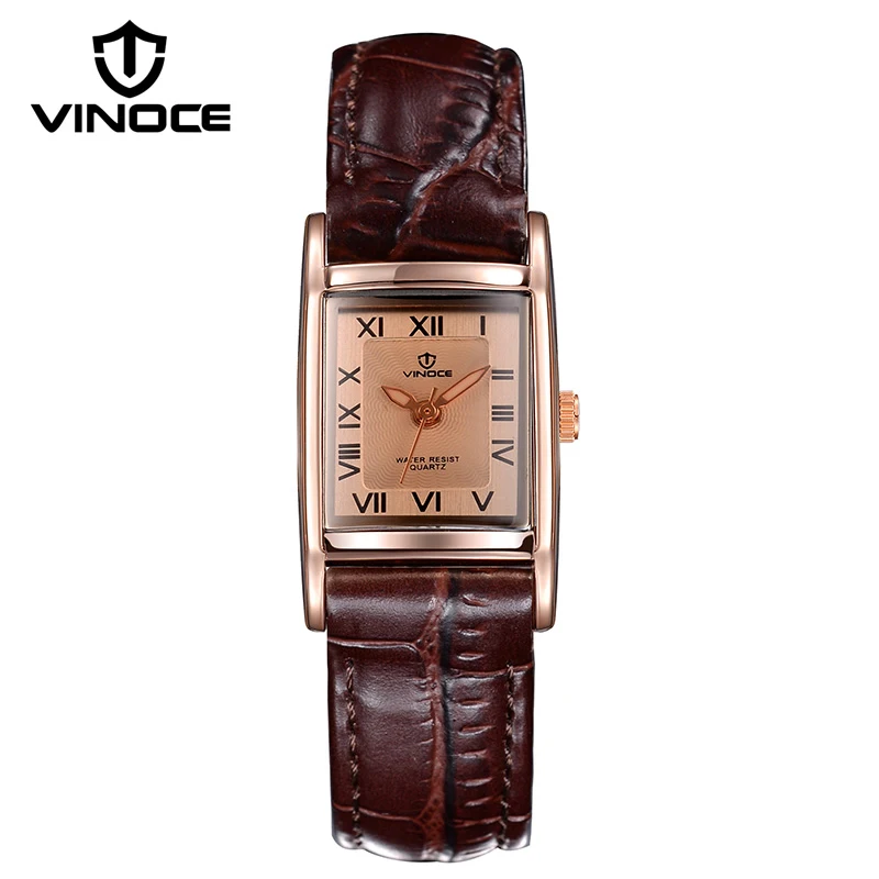 Бренд VINOCE, роскошные часы для влюбленных,, кожаный ремешок, кварцевые часы для мужчин и женщин, повседневные парные наручные часы, модные 8116 - Цвет: brown women