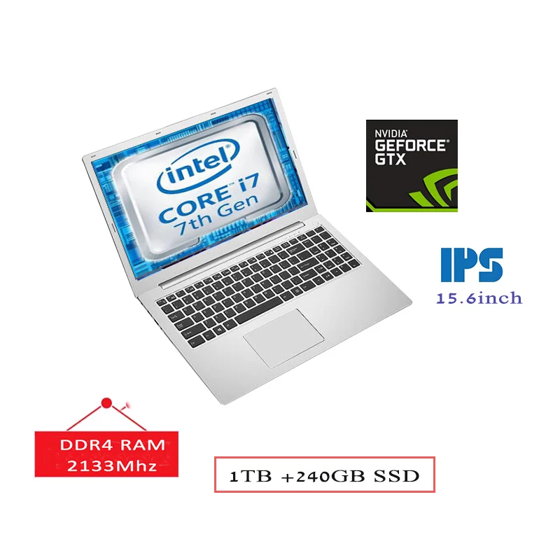 

15.6inch I7 7500U gaming laptop geforce 940m dedicated DDR4 8GB 240GB SSD + 1TB HDD 1920*1080 screen aluminium computer