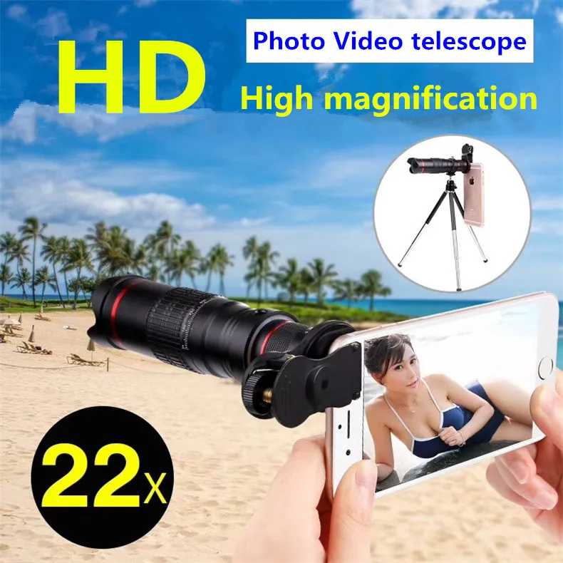 Universal Clip Holder 22X 4K HD Fixed Focus Telephoto Telescope Smartphone Mobile Phone Lense With Collection Bag | Электроника