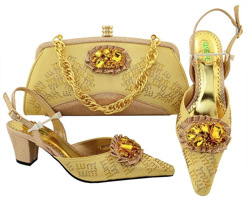 Fashion gold sandal shoes and clutches bag set 2018 new arrival italian