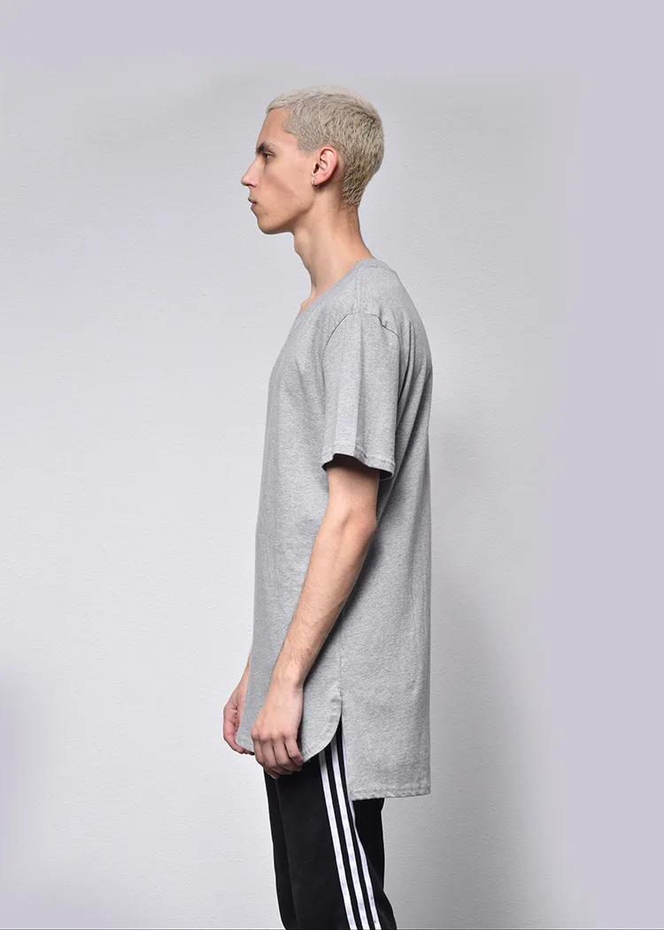 Men's T Shirt Kanye West Extended T-Shirt Men Clothing Curved Hem Long Line Tops Hip Hop Urban Blank Justin Bieber