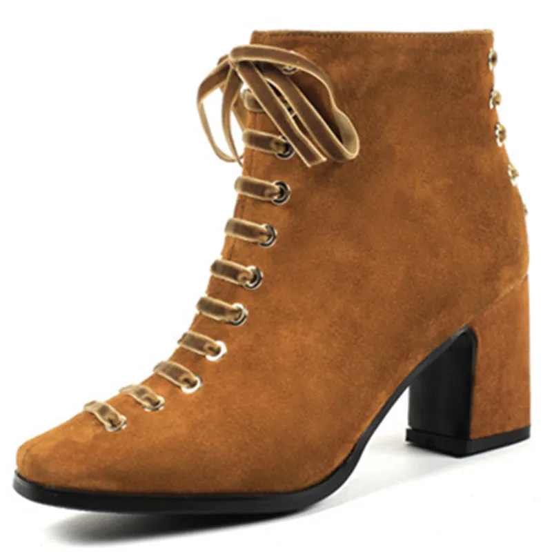 Cuero negro Botas Cruzadas Toe Las Otoño Mujer Zip Suede Para Altos Tacones Color Moda Zapatos Caramel Invierno Asumer Tobillo Mujeres qHxOX6Ww