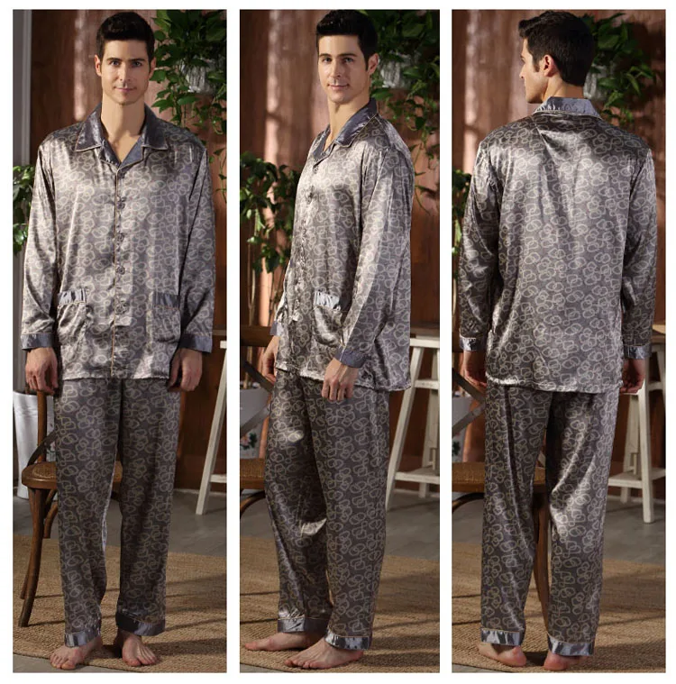 CherLemon High Quality Silk Men Pajamas Sleepwear Long-Sleeved Silk Satin Nightwear Soft Spring Autumn Pyjamas Plus Size M-4XL 33