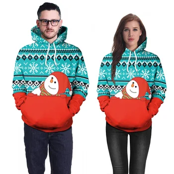 

2018 Xmas Couple Costume Pullover Loose Hoodie Hooded for Pregnancy Women Baby Snowman Christmas Sweatshirt Men Winter Hoodies