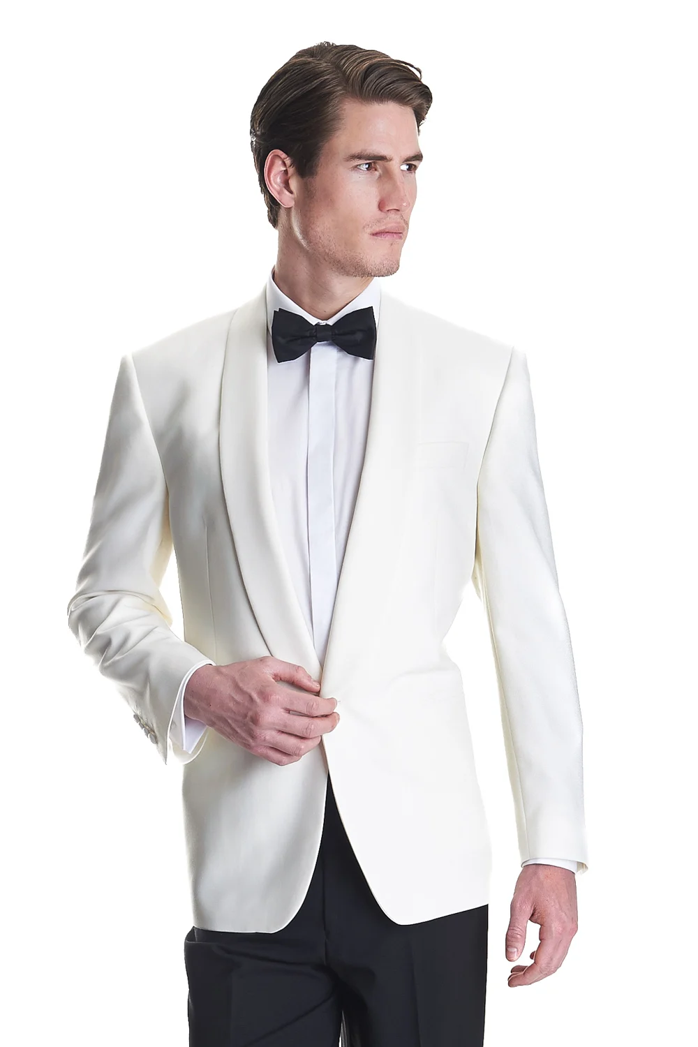 Tailor Made Ivory Groom Tuxedos Slim Fit Bridegroom Groomsman Suit 2 ...