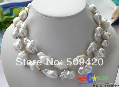 

Free Shipping >>33" 22mm BAROQUE WHITE KESHI REBORN PEARL NECKLACE