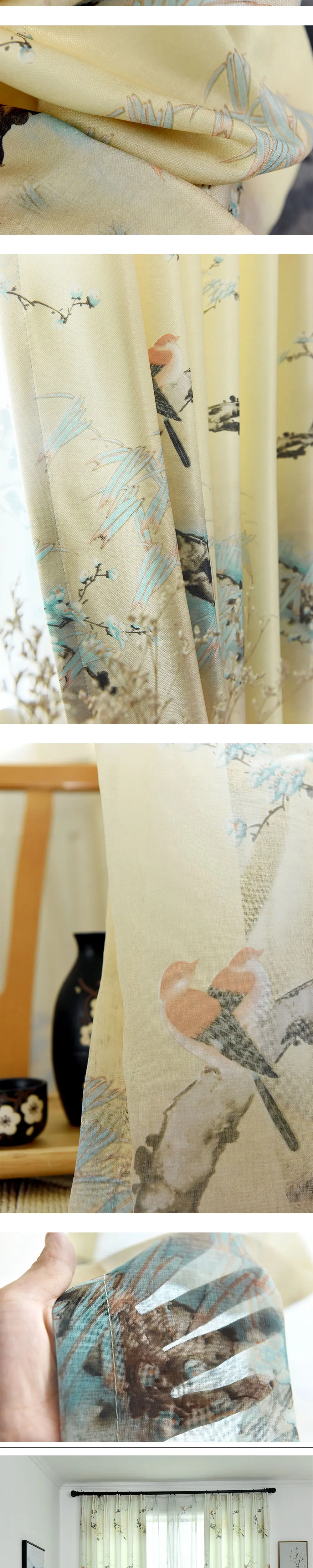 sz117 LOZUJOJU Bird Branches Pattern Curtains for Bedroom Windows Pastoral Drape Match Tulle Curtains Fabric High Quality Semi Shade (2)