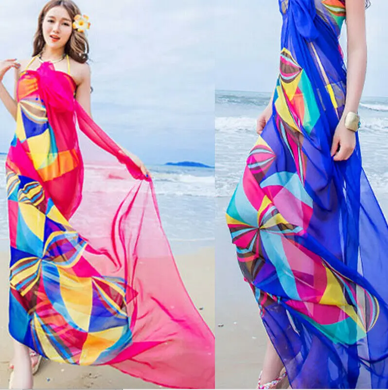 swimsuit cover beach cover Women Flower Print Chiffon Bikini Cover Up Beach Swimwear Dress Scarf Pareo Sarong Wrap
