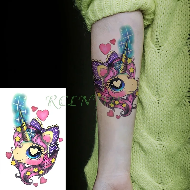 Водонепроницаемая временная татуировка наклейка милый Единорог Лошадь звезды цветы тату наклейка s флэш-тату поддельные татуировки для женщин девушек - Цвет: Смешанный цвет